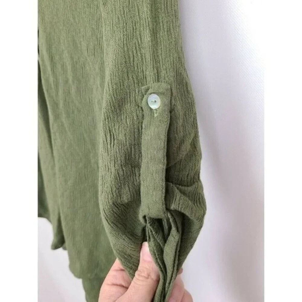Paper Moon Stitch Fix Womens BOHO Top Medium‎ Olive Green 3/4 Sleeve Casual